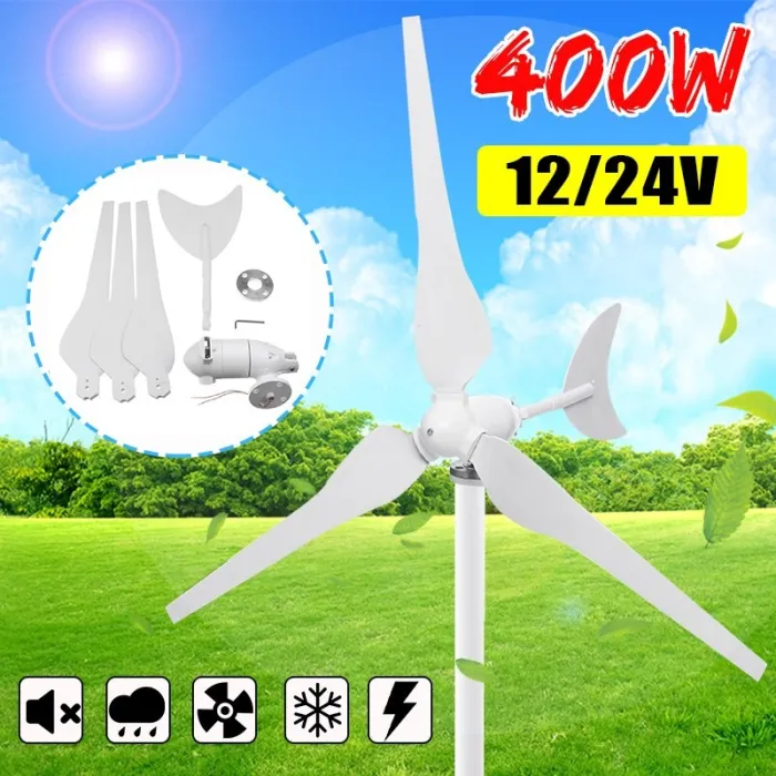 400W 12V-24V - 3 blad - horisontell - vindturbingenerator