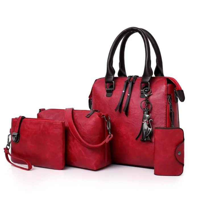 Elegant läder handväska - 4 stycken set
