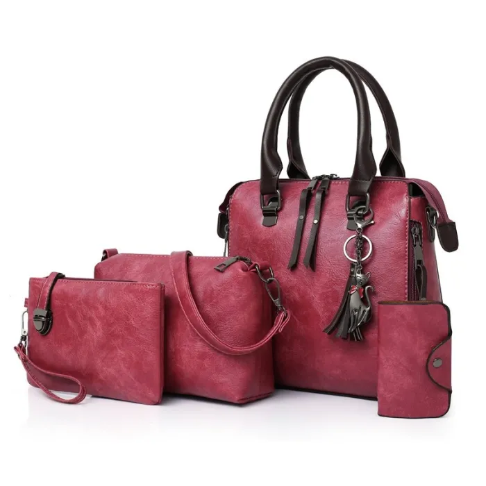Elegant läder handväska - 4 stycken set