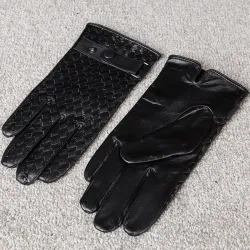 Genuine leather warm winter gloves