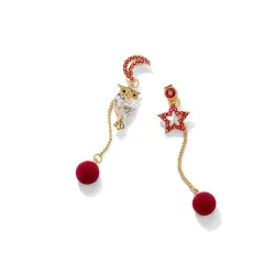 Crystal owl - star & moon - long earrings with ballsEarrings
