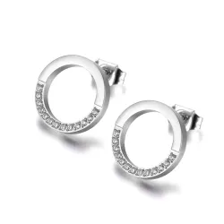 Orecchini rotondi in oro rosa e argento con cristalli