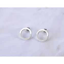 Orecchini rotondi in oro rosa e argento con cristalli