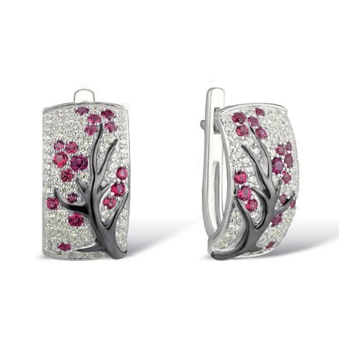 AretesRosa flores - pendientes de lujo con zirconia cúbica