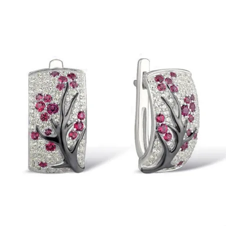 AretesRosa flores - pendientes de lujo con zirconia cúbica
