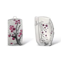 AretesRosa flores - pendientes de lujo con zirconia cúbica