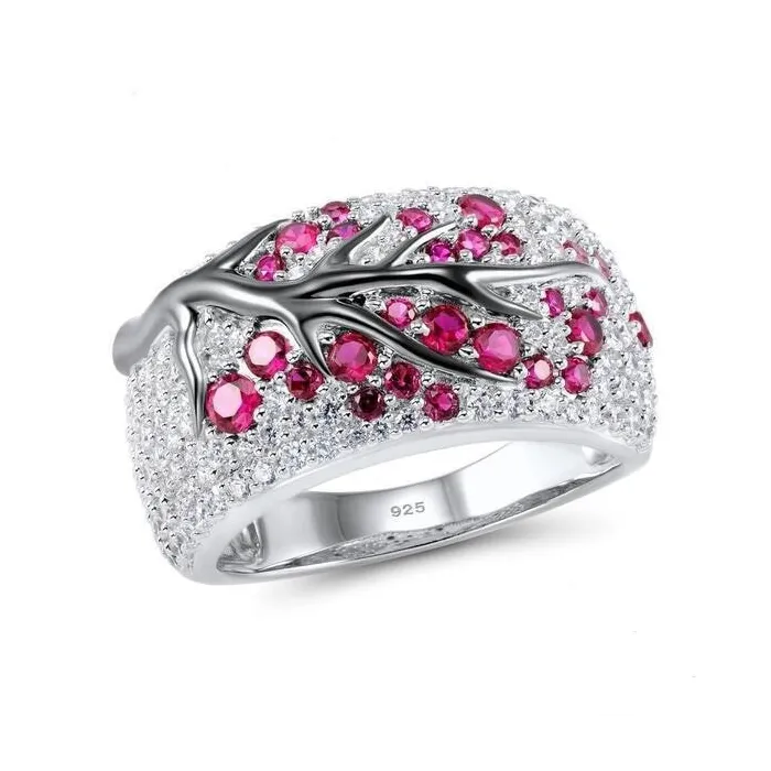 AnillosRosa flores - anillo de plata de lujo con zirconia cúbica