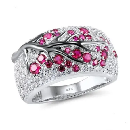 Flores de rosa - anel de prata de luxo com zircônia cúbico