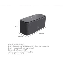 DOSS SoundBox - 2 * 6W - Bluetooth-luidspreker - aanraakbediening - draadloos - stereogeluid - bas - ingebouwde microfoonBlue...
