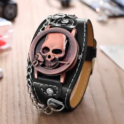 RelojesReloj de cuarzo con cráneo - correa de cuero - unisex