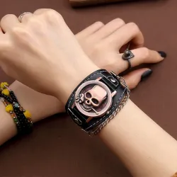 RelojesReloj de cuarzo con cráneo - correa de cuero - unisex
