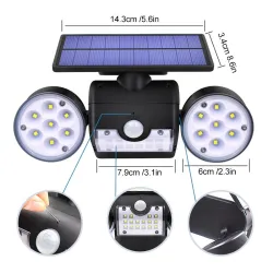 30 LED - dual head solar lamp - spotlight - PIR-liikeanturi - säädettävä kulmavalo - vedenpitävä