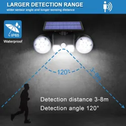 Iluminación solar30 LED - lámpara solar de doble cabeza - reflector - sensor de movimiento PIR - luz de ángulo ajustable - im...