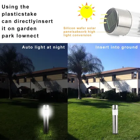 Lâmpada de jardim solar LED de aço inoxidável - vara impermeável