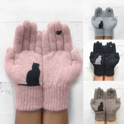 Guanti in cashmere con gattino