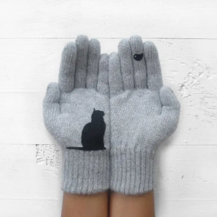 Luvas de caxemira com gatinho