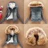Fashionable denim & fleece short jacket with detachable fur collarJackets