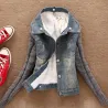 Fashion good quality women jeans coat - fleece short denim jacket - slim fur collar outerwear topsJassen