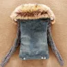 Fashionable denim & fleece short jacket with detachable fur collarJackets