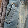 Muodikas denim & pakene lyhyt takki irrotettava turkis kaulakoru