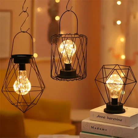 Lanterna de ferro forjado vintage - luz noturna - lâmpada de mesa LED