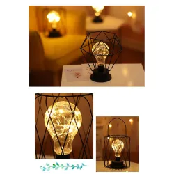 Lanterna de ferro forjado vintage - luz noturna - lâmpada de mesa LED