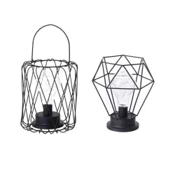 Lanterna in ferro battuto Vintage - luce notturna - lampada da tavolo LED