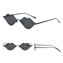 Lips shaped sunglasses with a metal frame