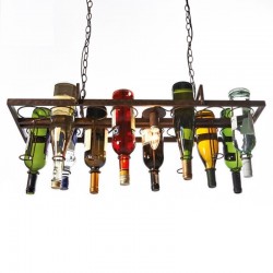 Vintage - porte-bouteilles suspendues - lampe de plafond en fer - E27 LED