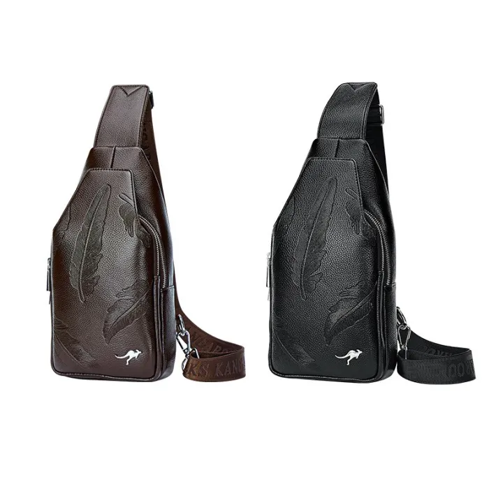 Fashionable crossbody leather bag with leaves pattern